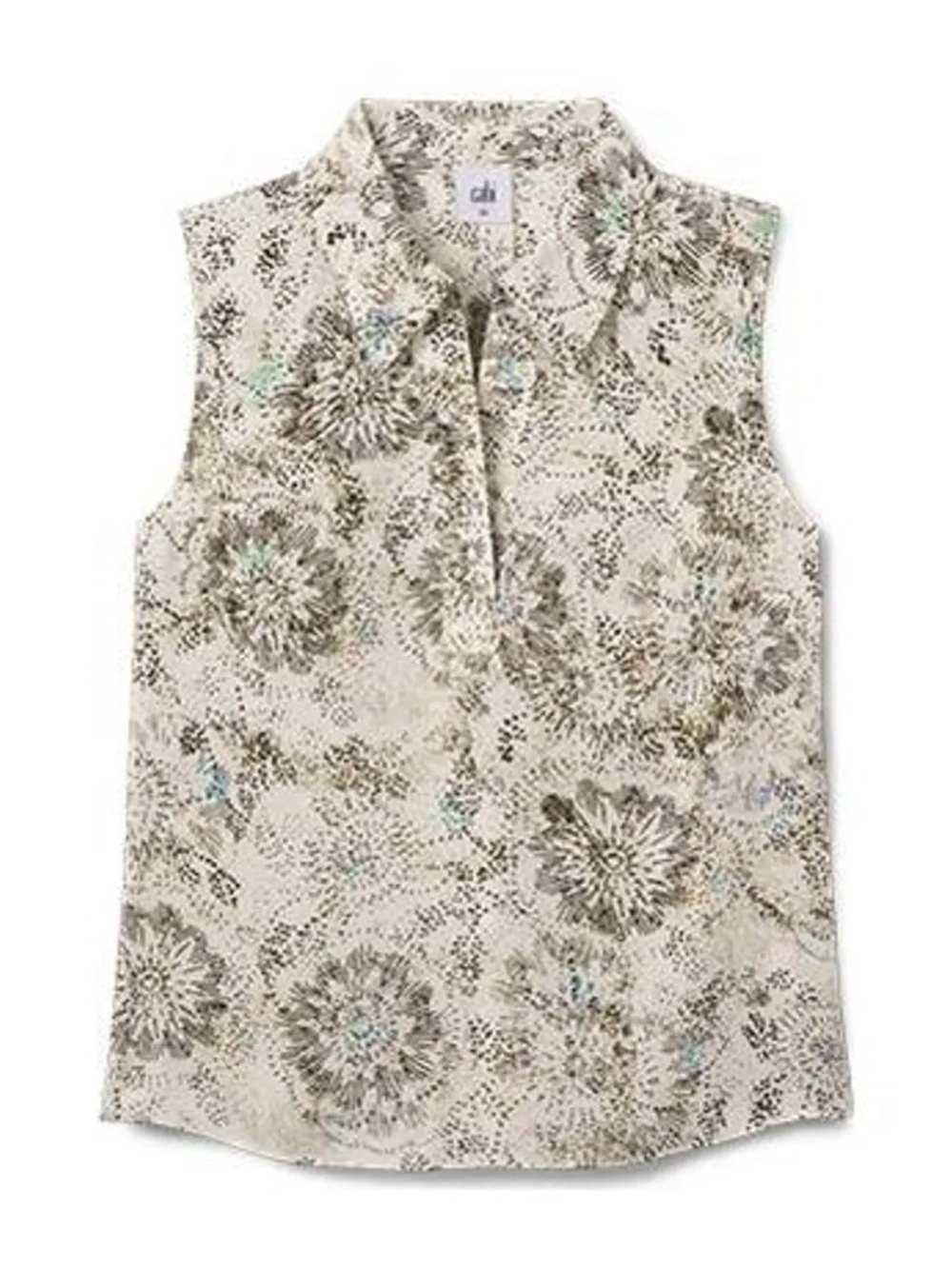 CAbi Sleeveless Floral Collared Blouse - Cream & Brown FIREWORKS Medium NWOT